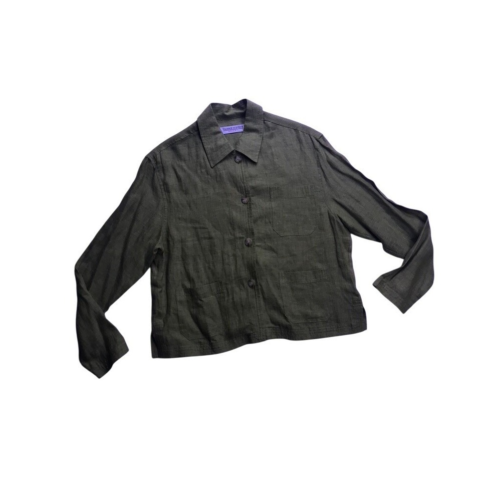 Vintahe Valerie Stevens Sport Linen Shirt Jacket Womens Medium Green Utility